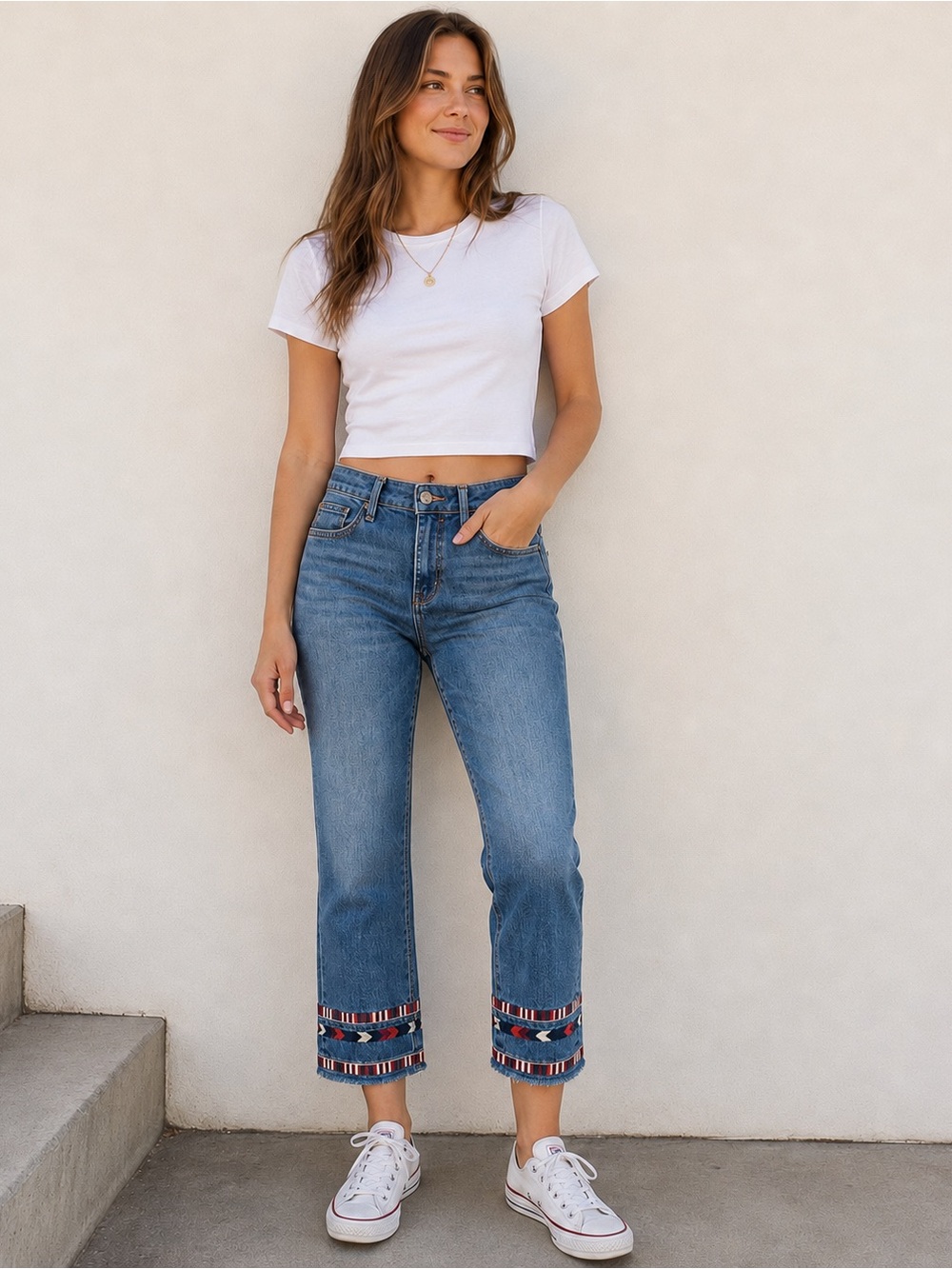 Driftwood Collette Embroidered Crop Jeans